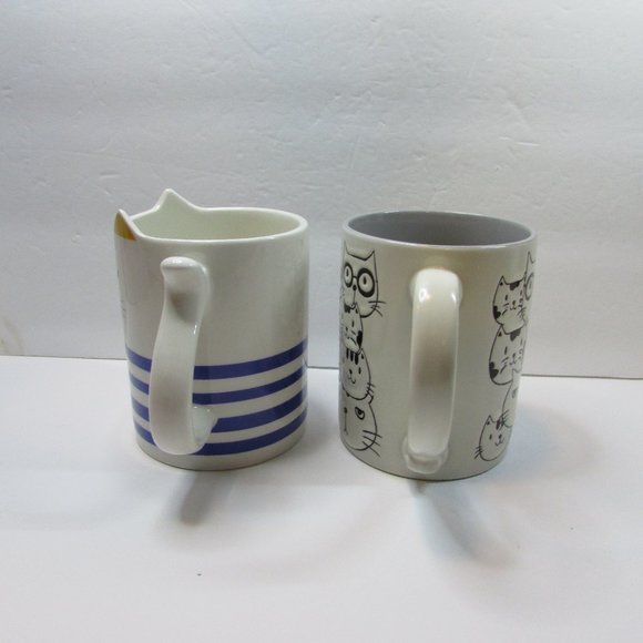 set of 2 kitty mugs Parker Lane stripe cat and embossed cat face cup lot - Picture 4 of 8